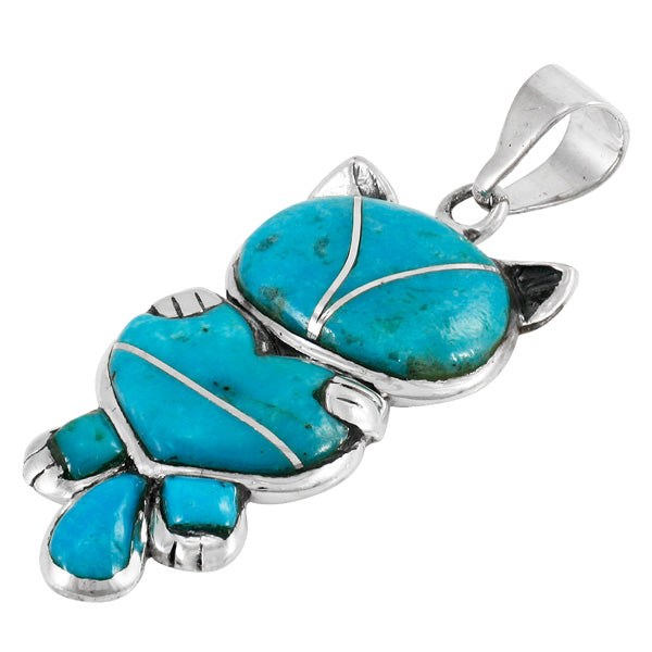 Sterling Silver Kitty Cat Pendant Turquoise P3249-C05