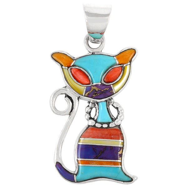 Sterling Silver Kitty Cat Pendant Multicolor P3250-C01