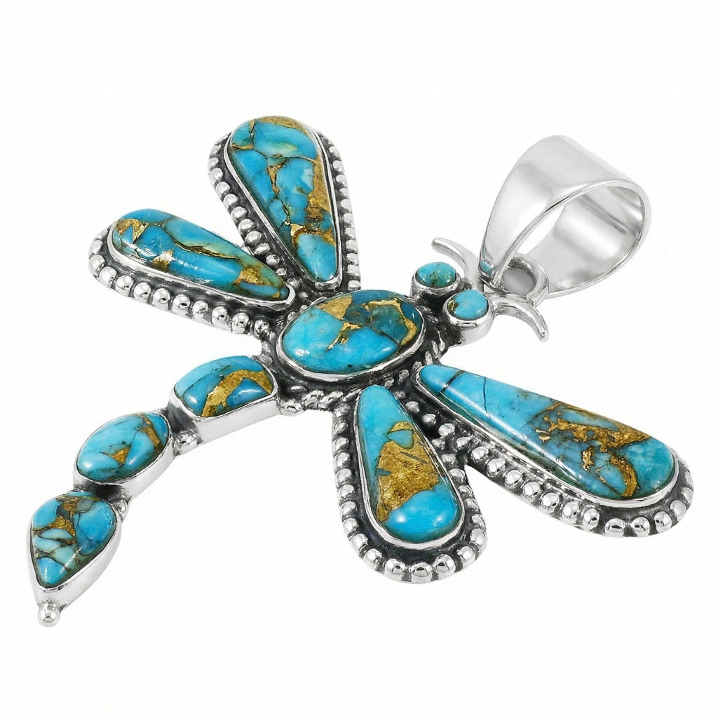 Matrix Turquoise Dragonfly Pendant Matrix Sterling Silver P3265-C84