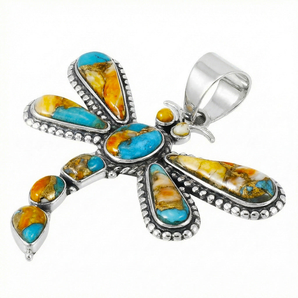 Spiny Turquoise Dragonfly Pendant Sterling Silver P3265-C89