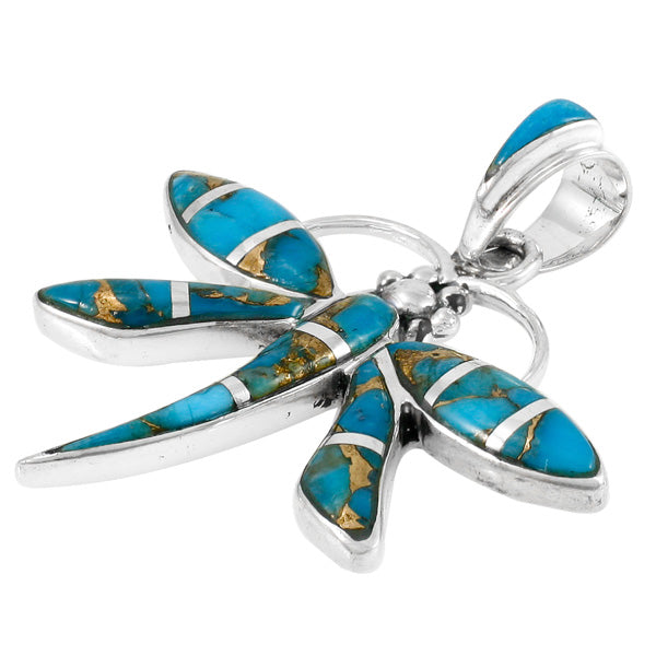 Sterling Silver Dragonfly Pendant Matrix Turquoise P3274-C84