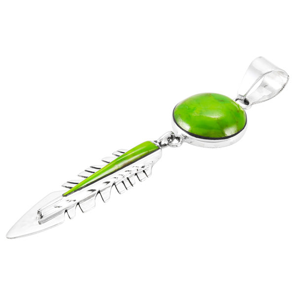 Green Turquoise Feather Pendant Sterling Silver P3286-C76