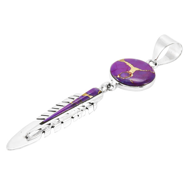 Purple Turquoise Feather Pendant Sterling Silver P3286-C77