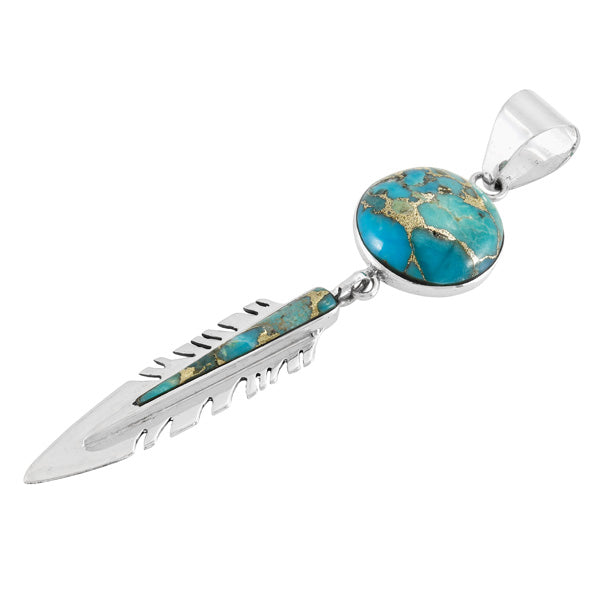 Matrix Turquoise Feather Pendant Sterling Silver P3286-C84