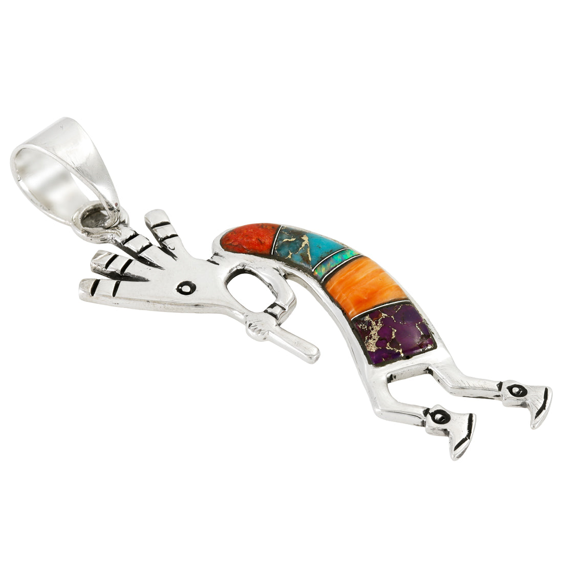 Multi-Gemstone 2" Kokopelli Pendant Sterling Silver P3289-LG-C00
