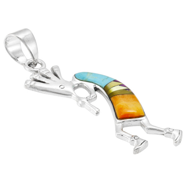 Multi-Gemstone 2" Kokopelli Pendant Sterling Silver P3289-LG-C01