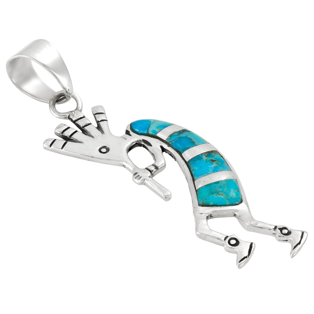 Turquoise 2" Kokopelli Pendant Sterling Silver P3289-LG-C05