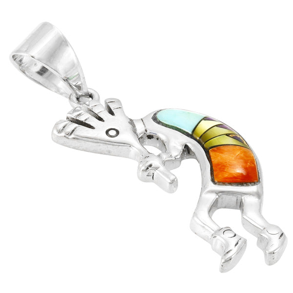 Multi-Gemstone 1.5" Kokopelli Pendant Sterling Silver P3289-SM-C01