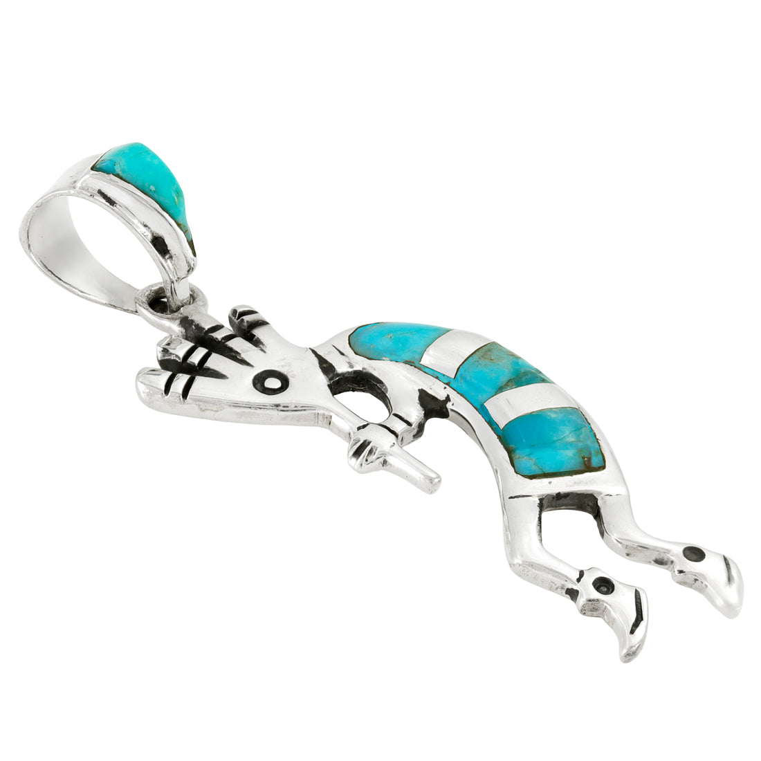 Turquoise 1.5" Kokopelli Pendant Sterling Silver P3289-SM-C05