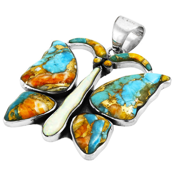 Butterfly Spiny Turquoise Pendant Sterling Silver P3290-C89