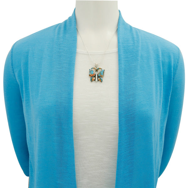 Butterfly Spiny Turquoise Pendant Sterling Silver P3290-C89