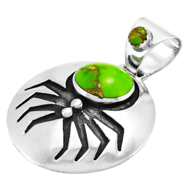 Spider Green Turquoise Pendant Sterling Silver P3296-C76