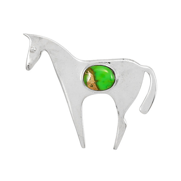 Horse Green Turquoise Pin/Broach Sterling Silver PB3302-C76