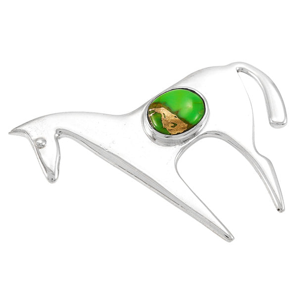 Horse Green Turquoise Pin/Broach Sterling Silver PB3302-C76