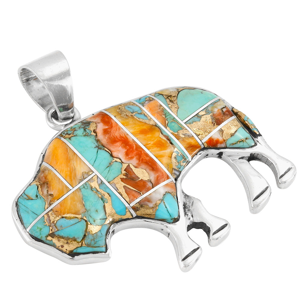 Buffalo Spiny Turquoise Pendant Sterling Silver P3305-C89