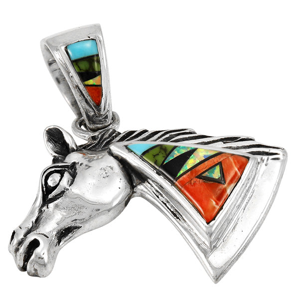 Horse Multicolor Pendant Sterling Silver P3307-C01