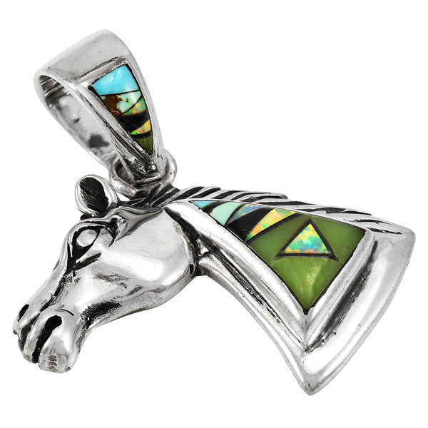 Horse Green Turquoise Pendant Sterling Silver P3307-C22