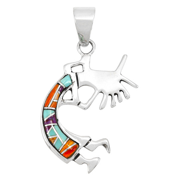Kokopelli Multicolor Pendant Sterling Silver P3311-C01