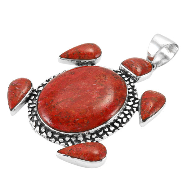 Turtle Pendant Coral Sterling Silver P3321-C74