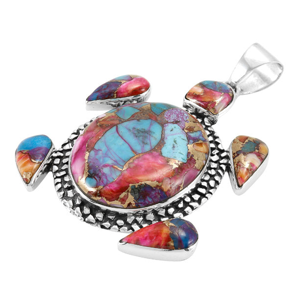 Turtle Pendant Rainbow Spiny Turquoise Sterling Silver P3321-C91