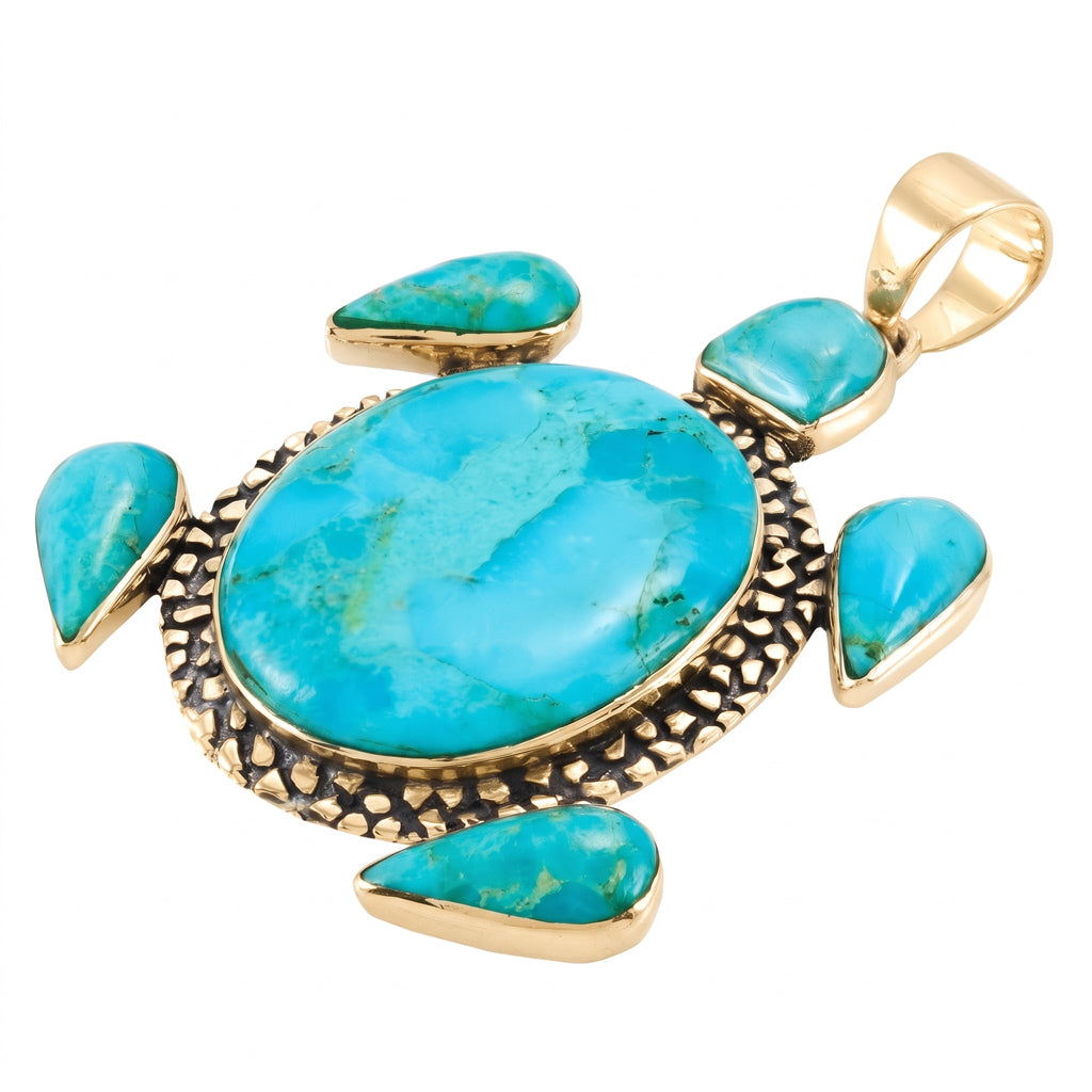 Turtle Matrix Turquoise Pendant GoldCopper P3321-GB-C84
