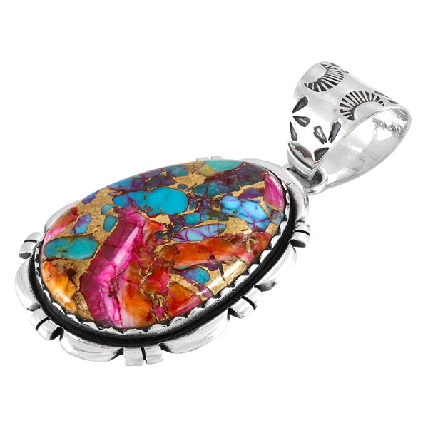 Rainbow Spiny Turquoise Pendant Sterling Silver P3336-C91