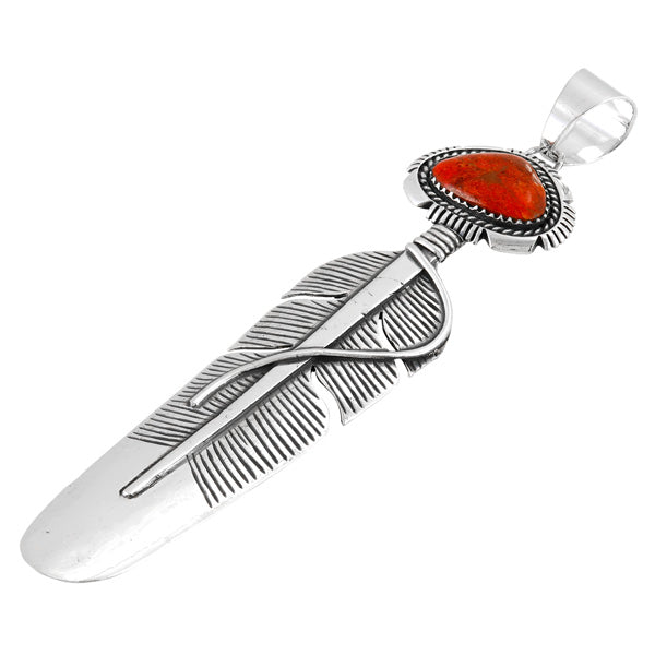 Coral Feather Pendant Sterling Silver P3338-LG-C74 (Larger version)