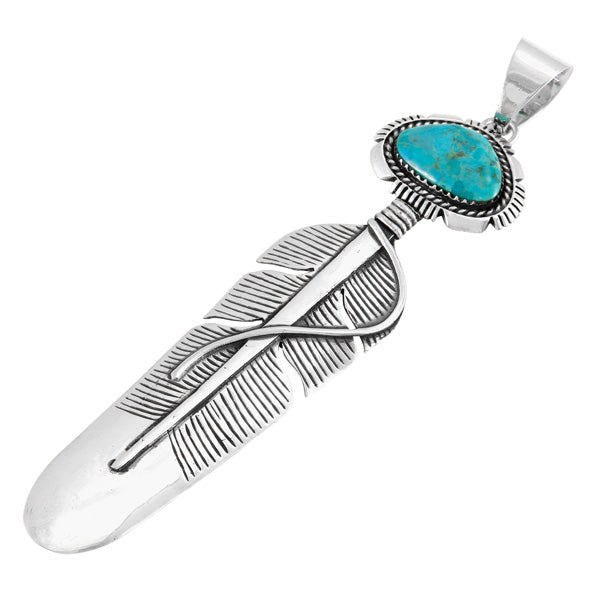 Turquoise Sterling Silver Feather Pendant P3338-LG-C75 (Larger version)