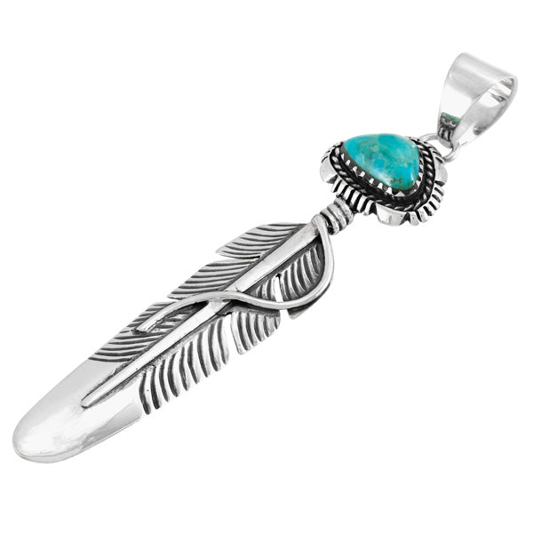 Turquoise Sterling Silver Feather Pendant P3338-SM-C75