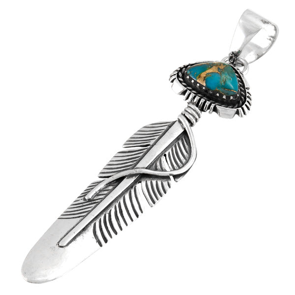 Matrix Turquoise Sterling Silver Feather Pendant P3338-SM-C84