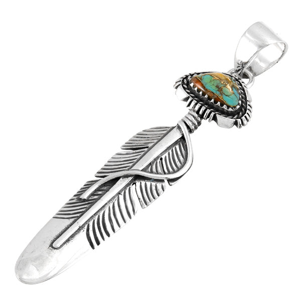 Spiny Turquoise Sterling Silver Feather Pendant P3338-SM-C89