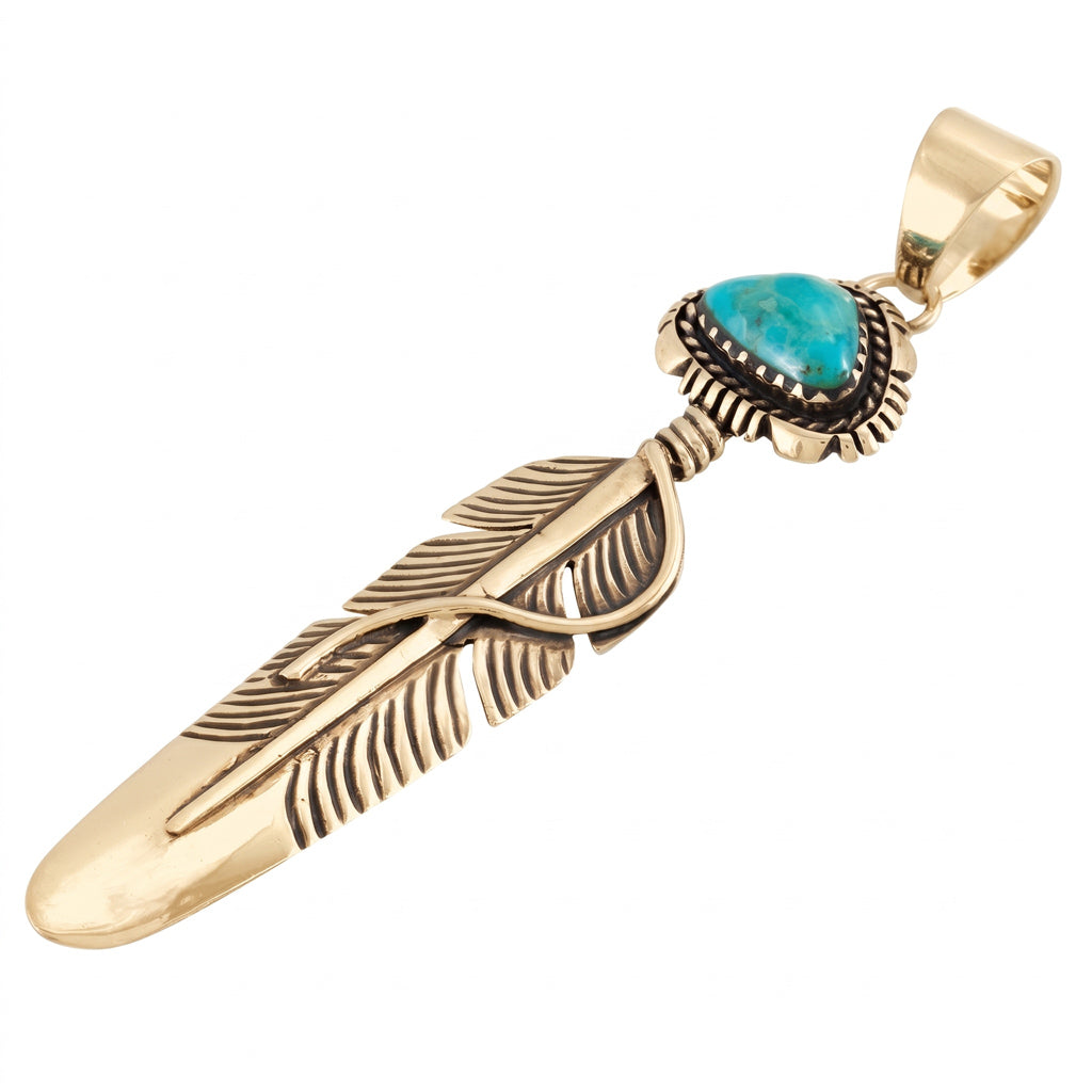 Turquoise Feather Pendant GoldCopper P3338-SM-GB-C75