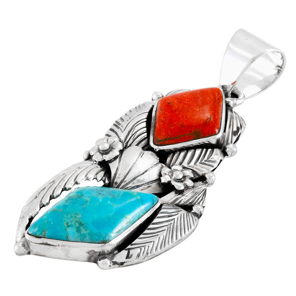 Turquoise & Coral Pendant Sterling Silver P3339-C85