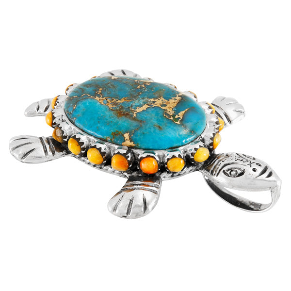 Turquoise & Coral Turtle Pendant Sterling Silver P3342-C86