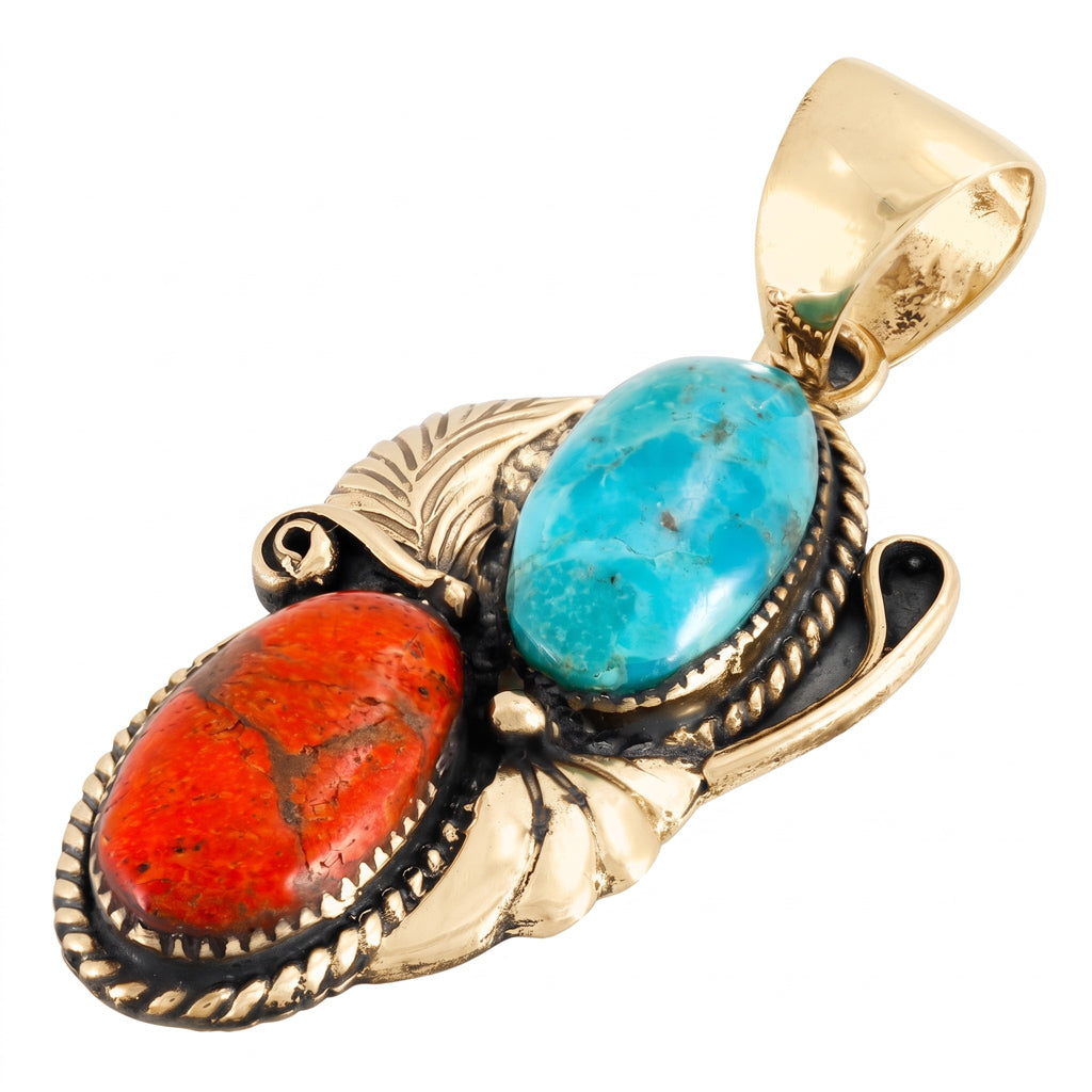 Turquoise & Coral Pendant GoldCopper P3343-GB-C85