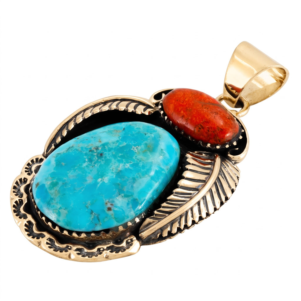 Turquoise & Coral Pendant GoldCopper P3344-GB-C85A