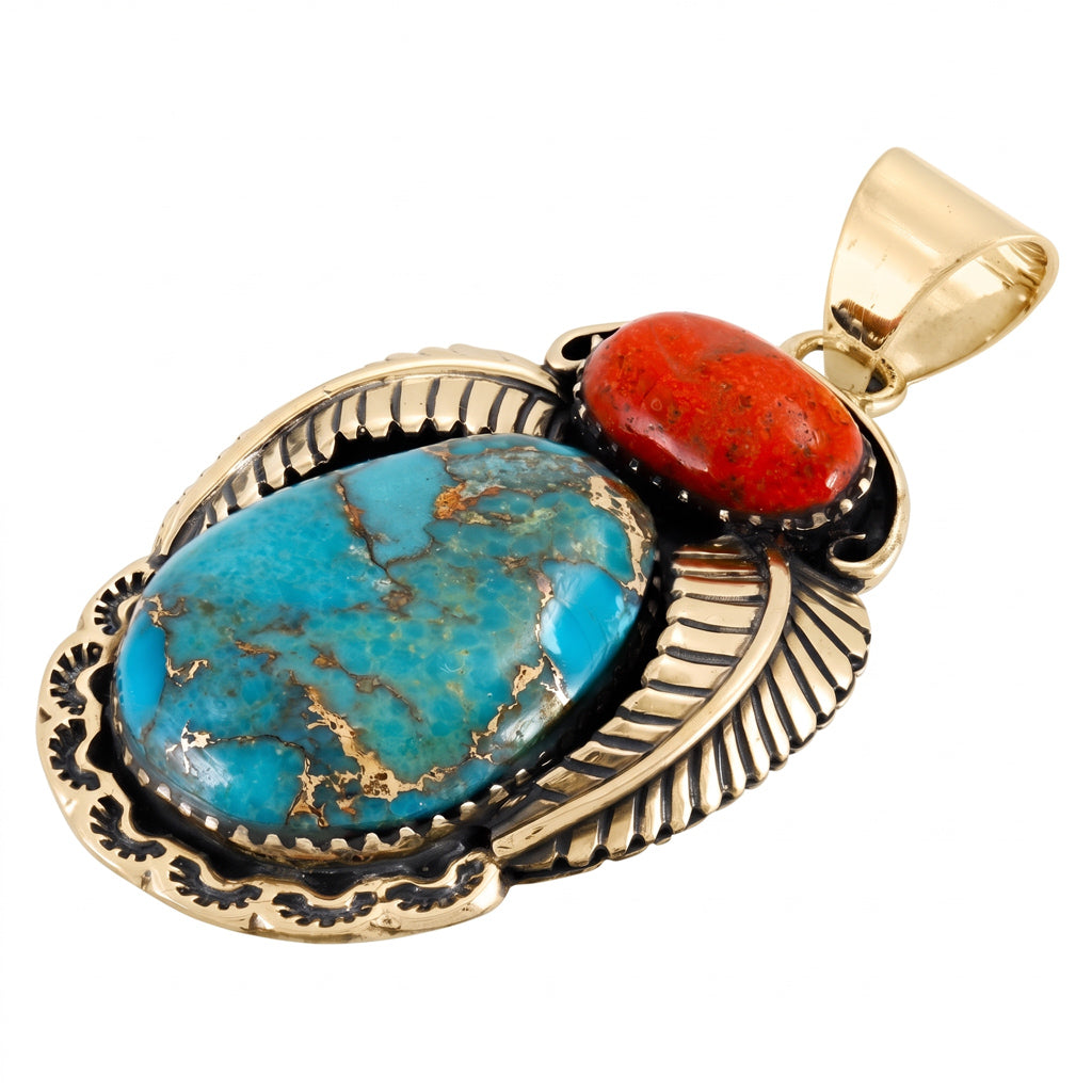 Turquoise & Coral Pendant GoldCopper P3344-GB-C85B