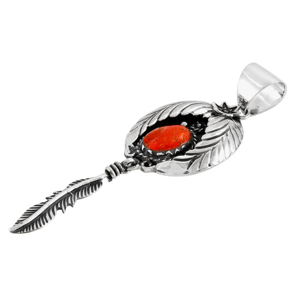 Coral Feather Pendant Sterling Silver P3345-C74