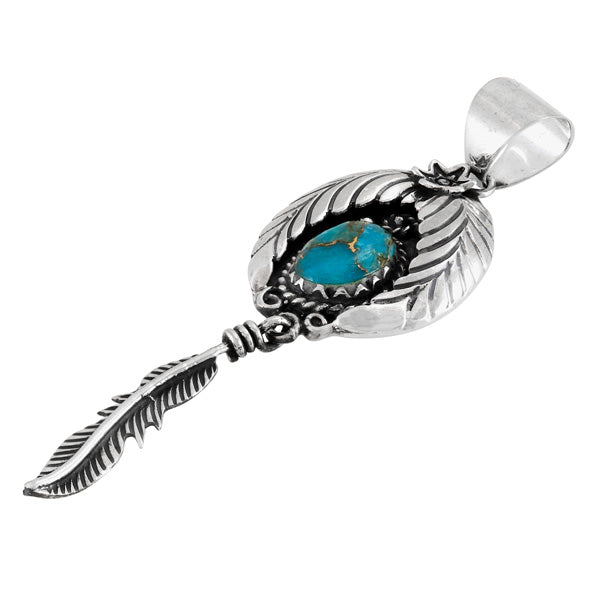 Matrix Turquoise Feather Pendant Sterling Silver P3345-C84