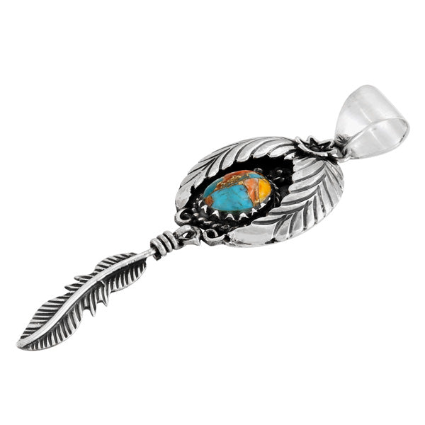 Spiny Turquoise Feather Pendant Sterling Silver P3345-C89