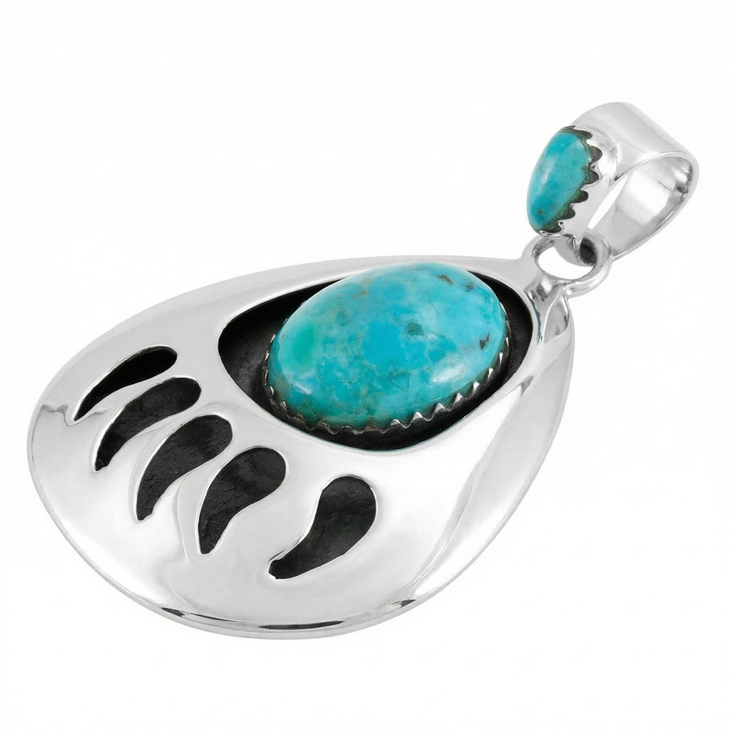 Turquoise Bear Paw Pendant Sterling Silver P3346-C75