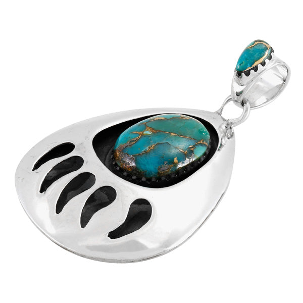 Matrix Turquoise Bear Paw Pendant Sterling Silver P3346-C84