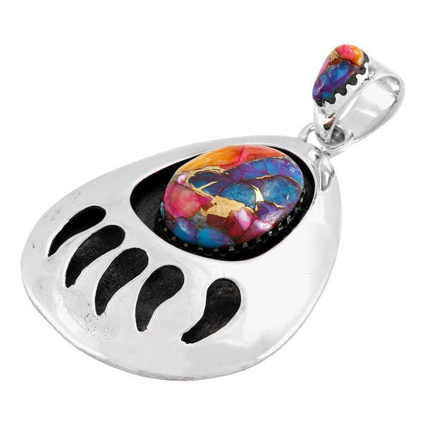 Rainbow Spiny Turquoise Bear Paw Pendant Sterling Silver P3346-C91