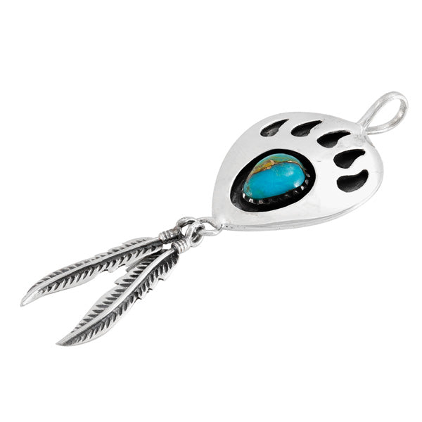 Matrix Turquoise Bear Paw Feather Pendant Sterling Silver P3347-C84