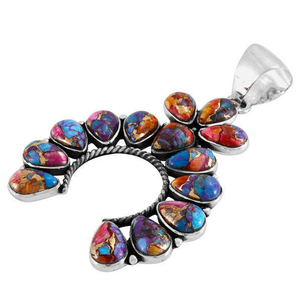 Rainbow Spiny Turquoise Naja Pendant Sterling Silver P3348-C91