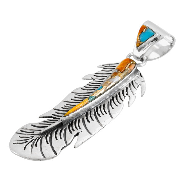 Spiny Turquoise Feather Pendant Sterling Silver P3350-C89