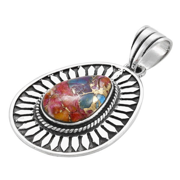 Rainbow Spiny Turquoise Pendant Sterling Silver P3352-C91