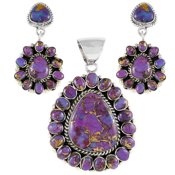 Sterling Silver Pendant & Earrings Set Purple Turquoise PE4024-C77