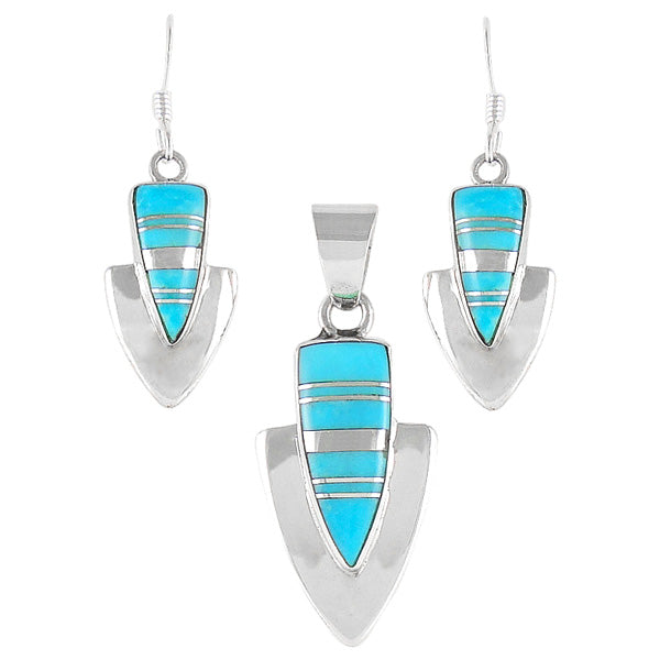 Turquoise Pendant & Earrings Set Sterling Silver PE4001-C05