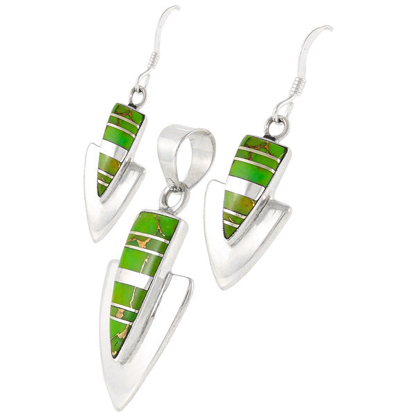 Green Turquoise Pendant & Earrings Set Sterling Silver PE4001-C06